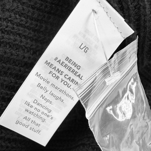 Aerie Henley Oversized Knit Cotton Sweater Black - Picture 9 of 12